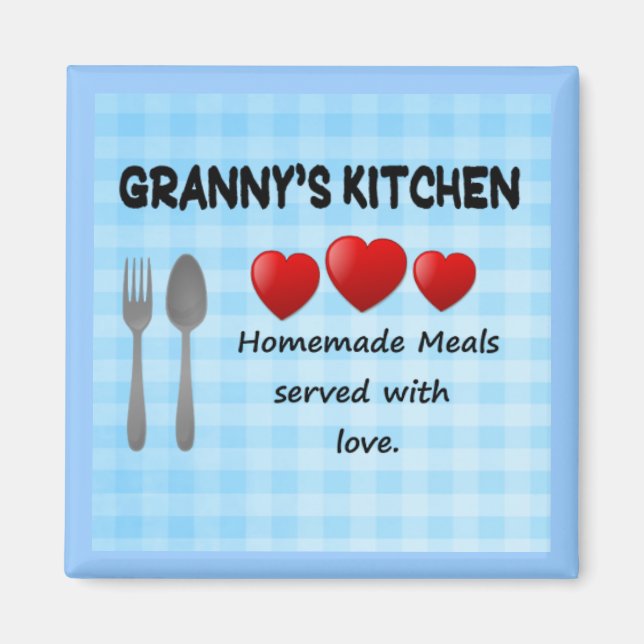 Granny's Kitchen Gingham Light Blue Magnet (Front)