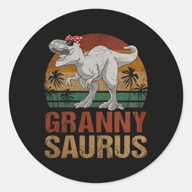 Grannysaurus T Rex Dinosaur Granny Saurus Retro Mo Classic Round Sticker (Front)