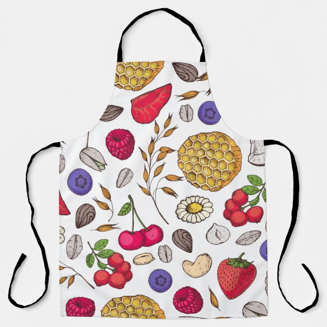 Granola,  muesli seamless pattern. Oat flakes hand Apron (Front)