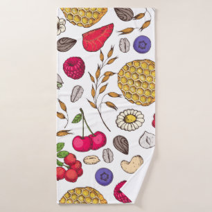 Granola,  muesli seamless pattern. Oat flakes hand Bath Towel