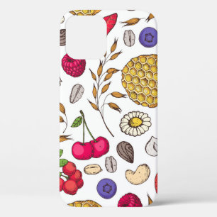 Granola,  muesli seamless pattern. Oat flakes hand iPhone 12 Case