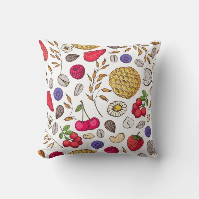Granola,  muesli seamless pattern. Oat flakes hand Cushion (Front)