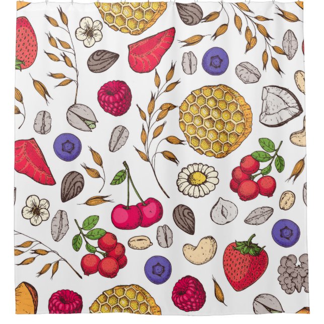 Granola,  muesli seamless pattern. Oat flakes hand Shower Curtain (Front)