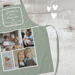 Gran's Kitchen Always Open Sage Green Dots Photo Apron