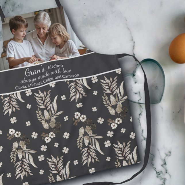 Gran's Kitchen Photo Collage Names Botanical Apron (Creator Uploaded)
