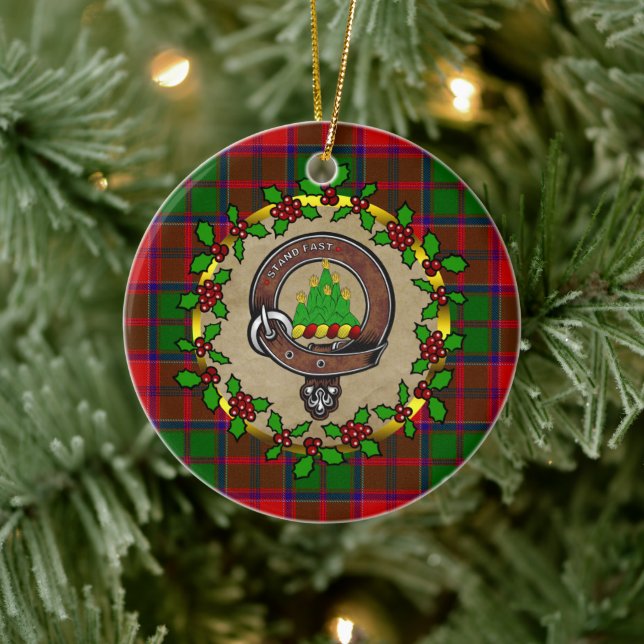 Grant Clan Badge & Tartan Personalised Xmas  Ceramic Ornament (Tree)