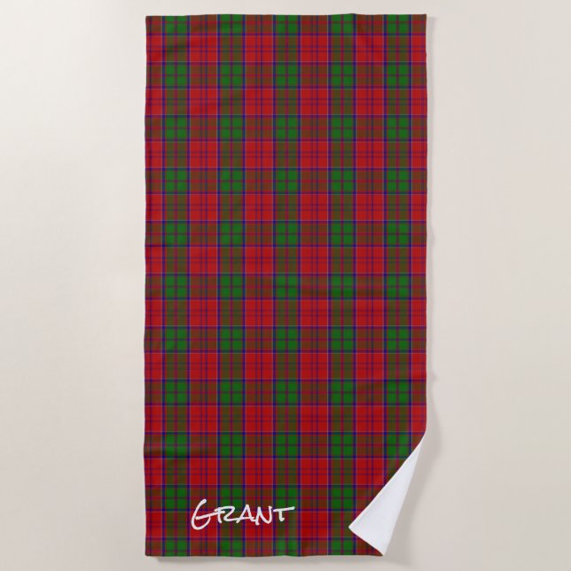 Grant Clan Tartan Plaid Beach Towel (Front)