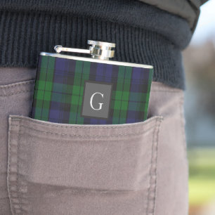 GRANT HUNTING TARTAN BlackWatch Letter G -Can Edit Hip Flask