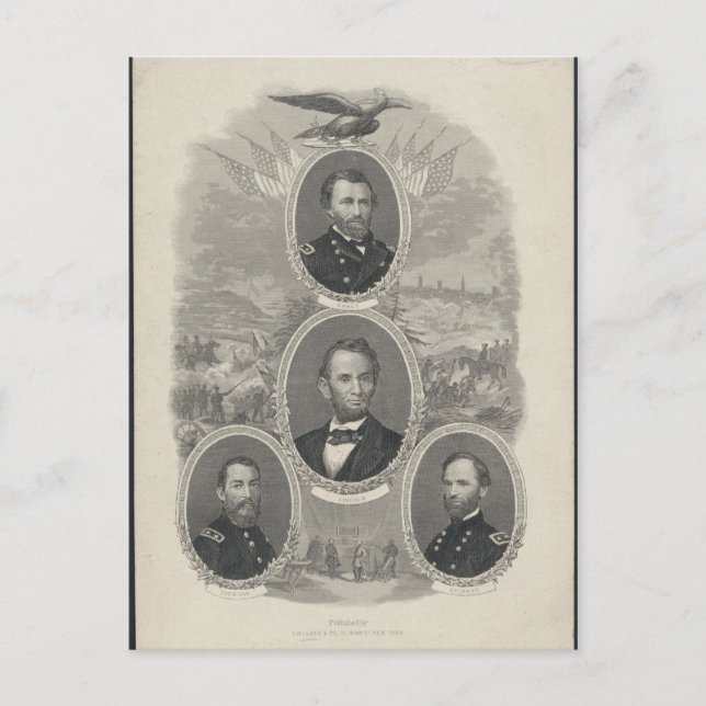 Grant, Lincoln, Sheridan, Sherman Postcard (Front)