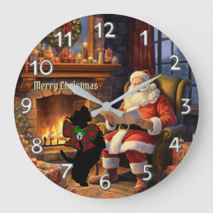 Grant Scottie Dog & Santa Personalised Xmas Large Clock
