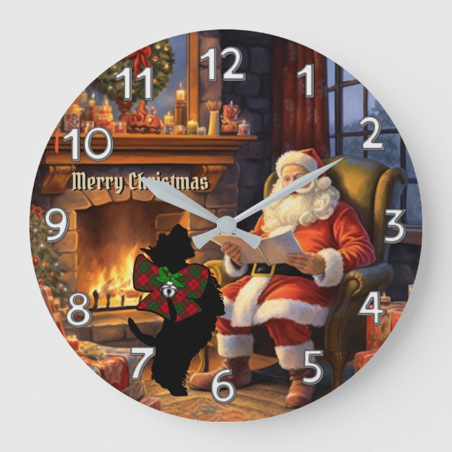 Grant Scottie Dog & Santa Personalised Xmas Large Clock (Front)