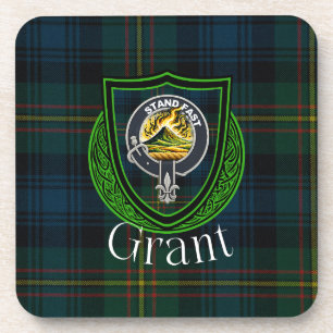 Grant Scottish Clan Tartan & Crest Coaster