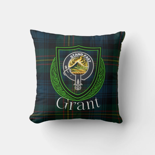 Grant Scottish Clan Tartan & Crest Cushion (Front)