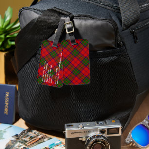 Grant tartan red green plaid luggage tag