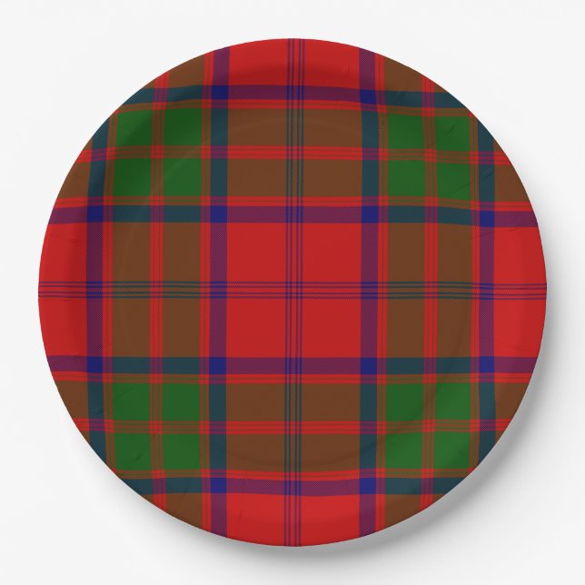 Grant tartan red green plaid paper plate (Front)