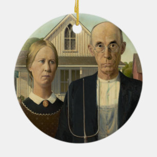 Grant Wood - American Gothic Ceramic Tree Decoration