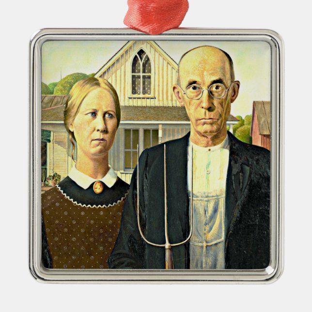 Grant Wood - American Gothic, famous Americana art Metal Ornament (Front)