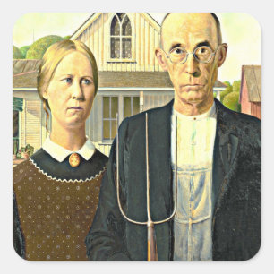 Grant Wood - American Gothic, Square Sticker