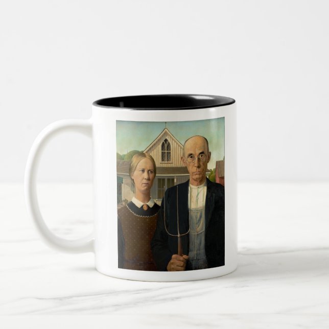 Grant Wood American Gothic Two-Tone Coffee Mug (Left)