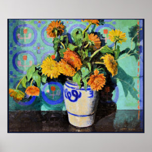 Grant Wood - Calendulas, floral painting Poster