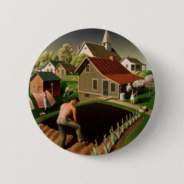 Grant Wood Spring in Town (1941) 6 Cm Round Badge (Front)