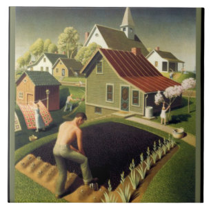Grant Wood - Spring in Town, famous painting, Ceramic Tile