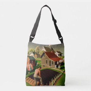Grant Wood - Spring in Town, fine art painting Crossbody Bag