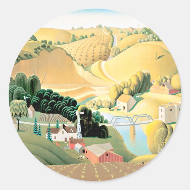 Grant Wood - Stone City, Iowa Classic Round Sticker (Front)