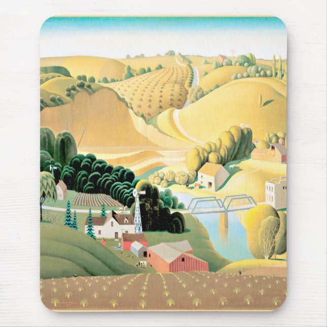 Grant Wood - Stone City, Iowa, fine art painting, Mouse Pad (Front)