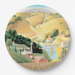 Grant Wood - Stone City, Iowa Paper Plate