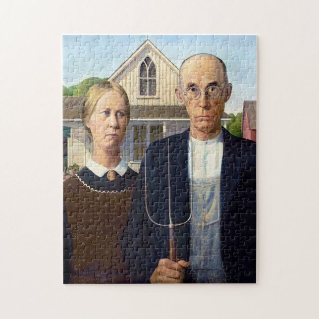 Grant Wood's American Gothic (1930)  Jigsaw Puzzle (Vertical)