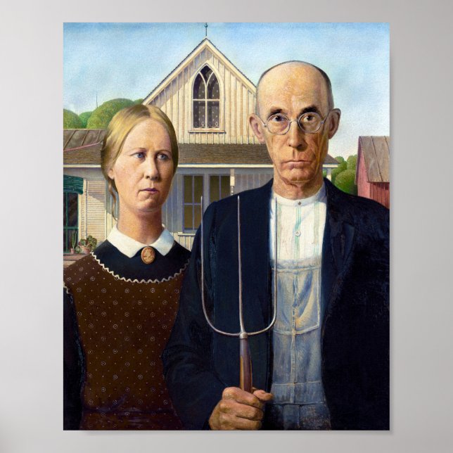 Grant Wood's American Gothic famous painting Poster (Front)
