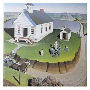 Grant Wood's Arbor Day artwork Ceramic Tile