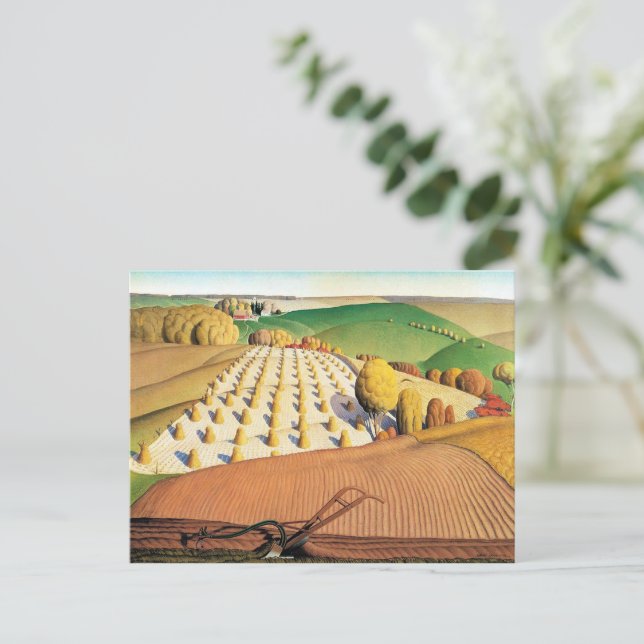 Grant Wood's Fall Ploughing Postcard (Standing Front)