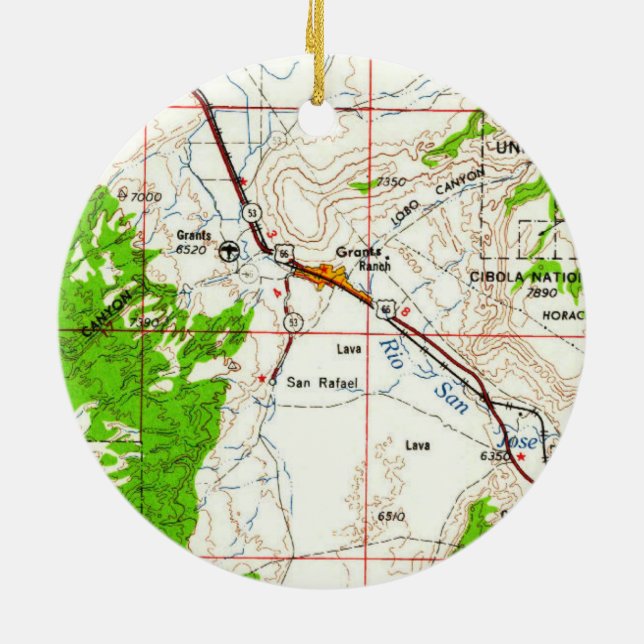 Grants NM Topo Ceramic Ornament (Back)