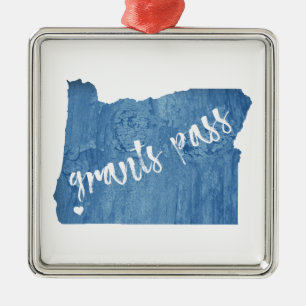 Grants Pass Oregon Wood Grain Metal Ornament