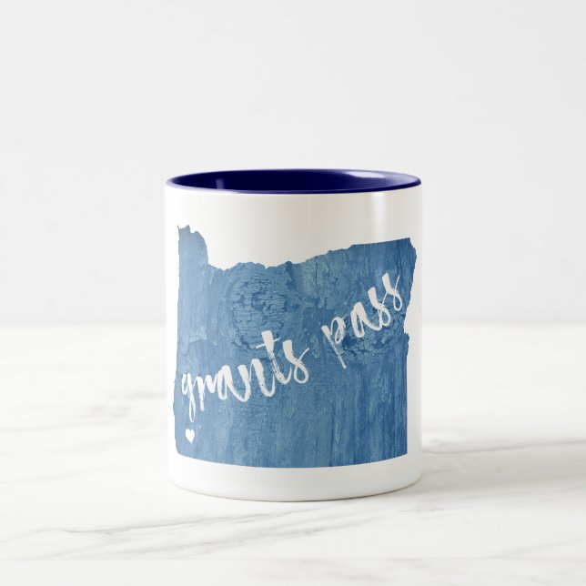 Grants Pass Oregon Wood Grain Two-Tone Coffee Mug (Center)