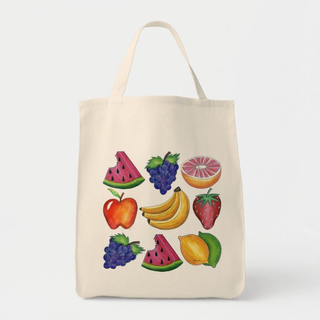 Grape Apple Banana Lemon Fruit Fruits Grocery Tote (Front)