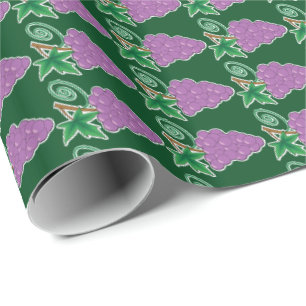 Grape Bunch Purple Grapes on Green Wrapping Paper