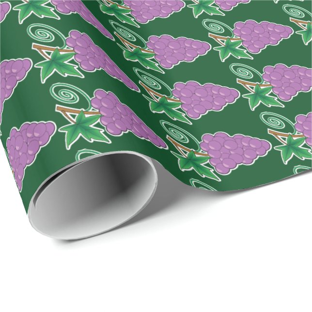 Grape Bunch Purple Grapes on Green Wrapping Paper (Roll Corner)