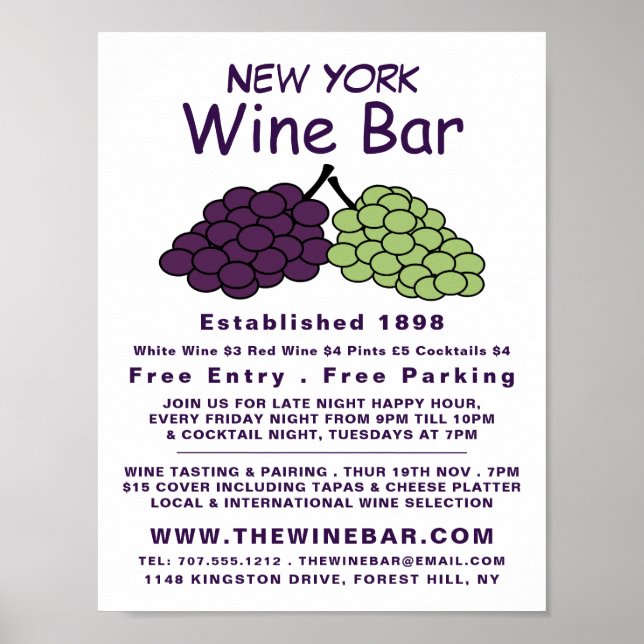 Grape Bunch, Wine Bar/Winery Advertising Poster (Front)