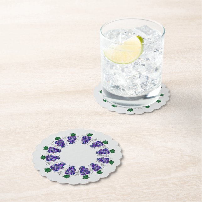 Grape Design Hand Drawn Paper Coaster (Insitu)