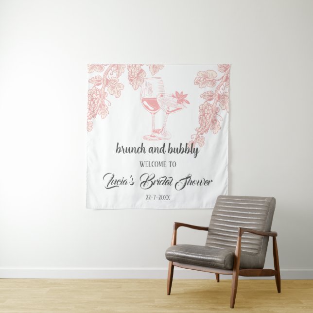 Grape Fruit Champagne Retro Bridal Shower Welcome Tapestry (In Situ)