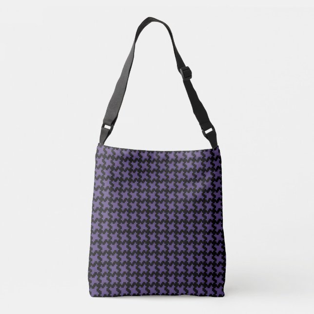 Grape Houndstooth Pattern on Princess Blue Ladies Crossbody Bag (Back)