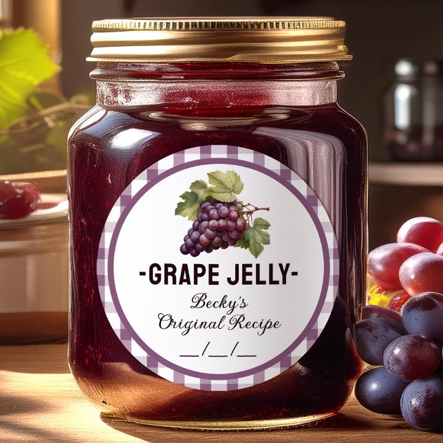 Grape jelly canning label with chequered design (Creator Uploaded)