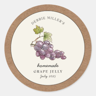Grape Jelly Jar Kraft paper border Classic Round Sticker