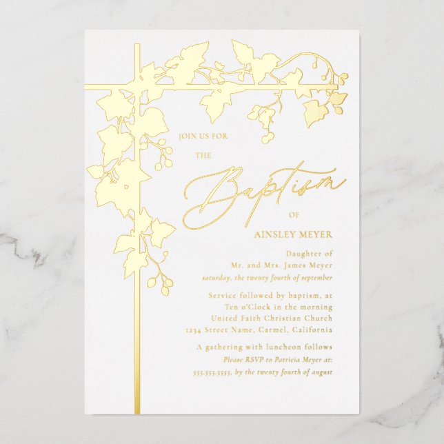 Grape Leaves Gold Botanical Baptism (Front)