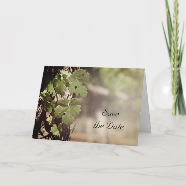 Grape Leaves Vineyard Wedding Save the Date Announcement (Front)