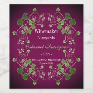 Grape Leaves Wine & Sparkling Wine Custom Bottle L Label