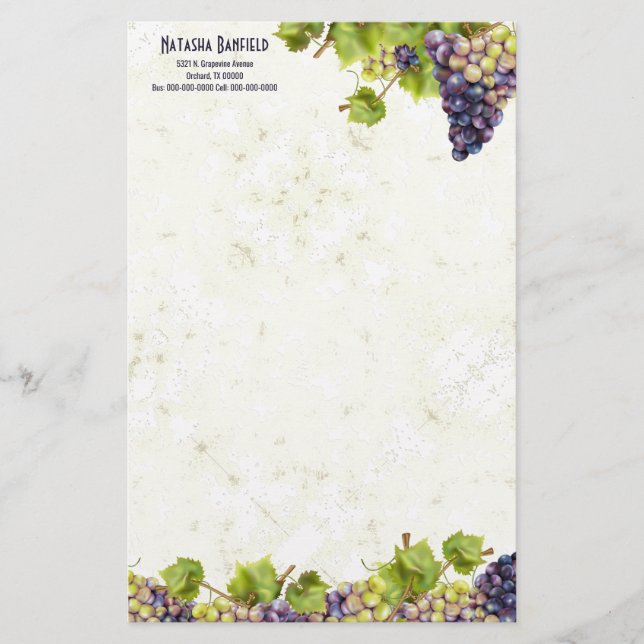 Grape Mediterranean Vineyard Garden Stationery (Front)